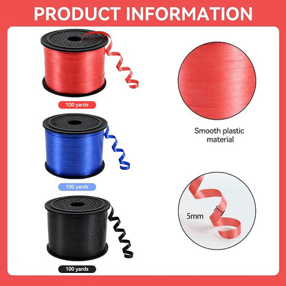 TONIFUL Red Black and Blue Curling Ribbon Balloon String Gift Wrapping | 300 - Image 2