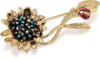 Sunflower Brooch pin with hand beading, She's Free Style Just For You Flower Oil Dropping Brooches for women, Metal Plating Process Safety pins with Nail Bead Crystal