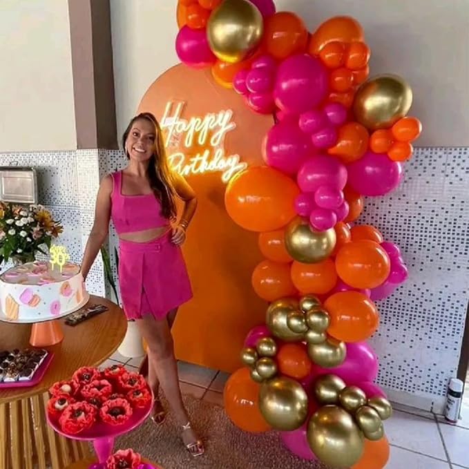 HILAVO Pink and Orange Balloons 12 Inch Pastel Hot Pink Orange Latex Balloon - Image 4