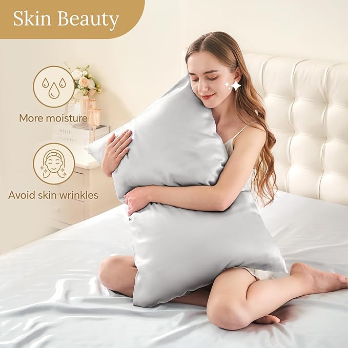 INFIIXSO Mulberry Silk Pillowcase for Hair and Skin, Silk Pillow Cases Standard Size with Hidden Zipper 20x26 Inches, Ultra Smooth and Soft Cooling Pillow Cases for Hot Sleepers(Light Grey, 1 Pack)