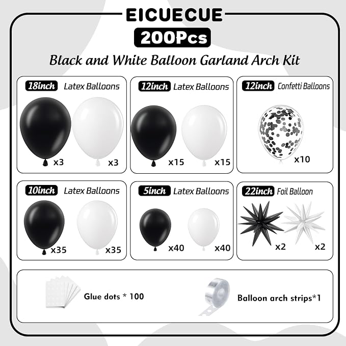 Black and White Balloons Garland Arch Kit - Image 2