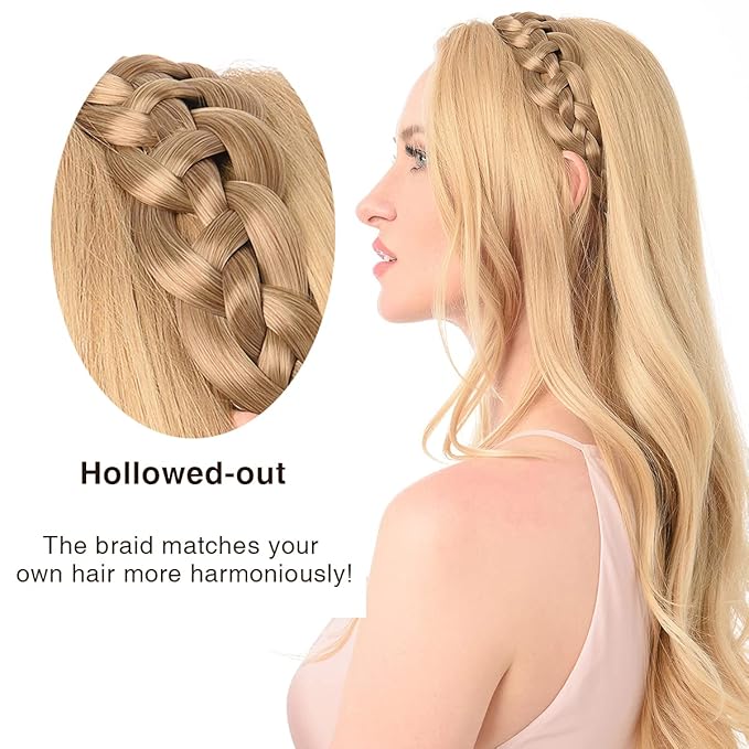 DIGUAN Hollow out Synthetic Hair Braided Headband Hairpiece Women Girl Beauty accessory for Women (Chocolate Toast)