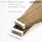 Lacer Tape in Hair Extensions Human Hair Skin Weft Gold Brown Remy Tape in Hair Extensions 14 Inch Full Thick Ends Adhesive Hair Pieces for Women 50g/20pcs