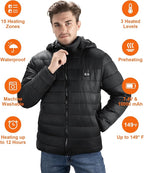 Heated Jacket for Men and Women, Black Winter Coat with Bαtterγ Pack,15 Heating Zone Heated Coat