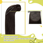 RUNATURE Ponytail Extension Human Hair, Wrap Around Real Human Hair Ponytail Extension, Clip in Ponytail Hair Extensions, Remy Natural Hair Pony Tails, Magic Pate Hairpiece, 16 Inch 80g #2 Dark Brown