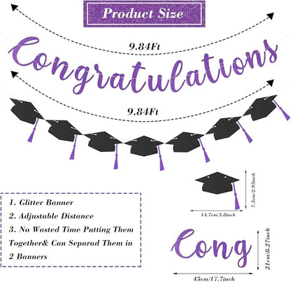 Class of 2026 Graduation Decorations Pre-Strung Glitter Congratulations Banner - Image 7