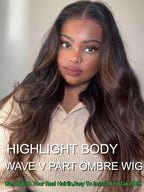YIROO V Part Wig Human Hair Highlight Chestnut Brown Ombre Body Wave Human Hair Wig No Leave Out 12A Glueless Upgrade U Part Wigs Clip in Half Wig No Glue No Sew Beginner Friendly 150% Density 18inch