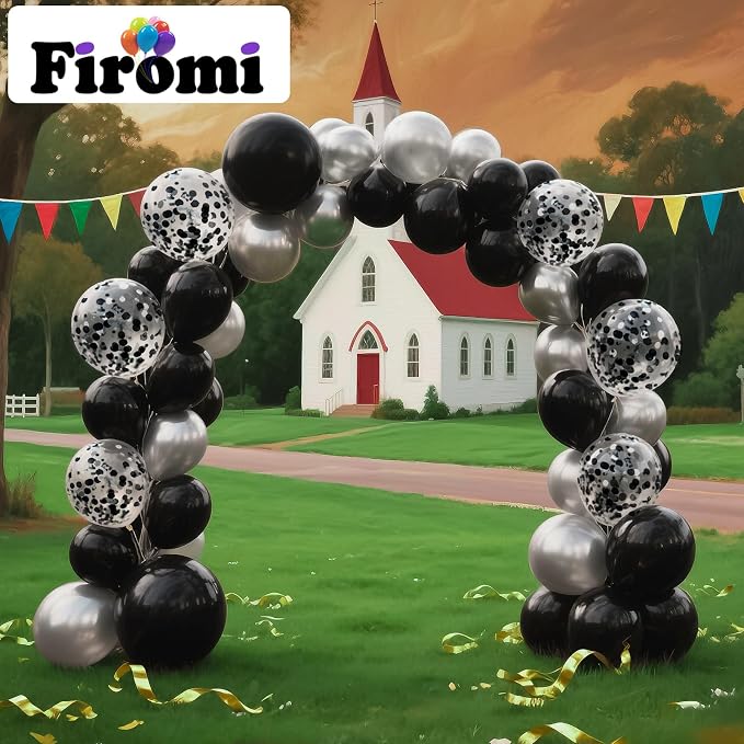 Firomi Metallic Chrome Silver Black Balloons 12 inch 70 Pack | Latex Black and - Image 4