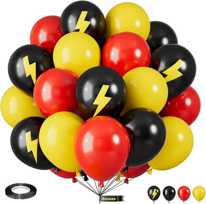 Red Yellow and Black Balloons, 12 Inch Lightning Print Balloons by Saxuxu