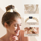 THXSILK 100% Mulberry Silk Bow Scrunchies 3-Pack, 22 Momme Mulberry Silk Hair Ties for Women, Cute Bunny Ear No Damage Ponytail Holders, Fashion Hair Accessories for Girls(S, Beige)