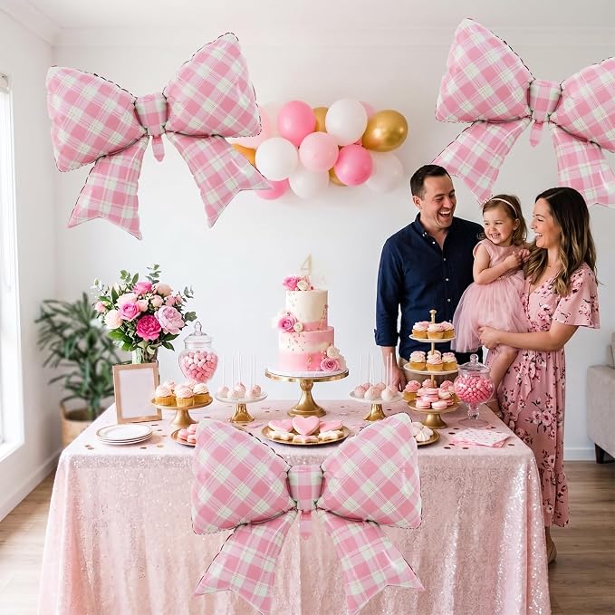 38 Inches Bow Balloon Checkered Pink - Image 6