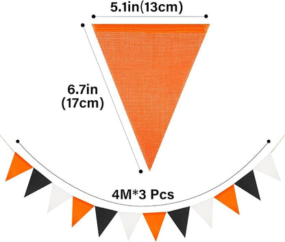 G2PLUS Pre-Strung Burlap Pennant Banners, 39Ft Black and Orange Fabric Triangle - Image 2