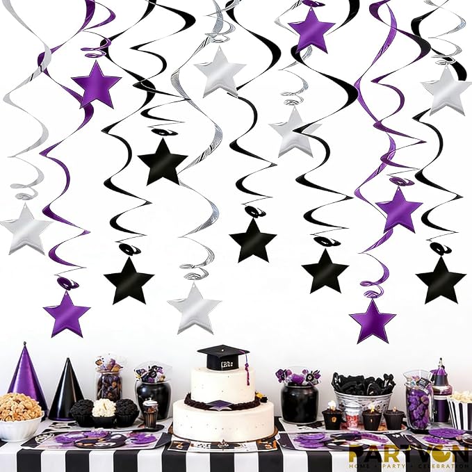 Purple Black Silver Hanging Swirl Decorations by PARTVON