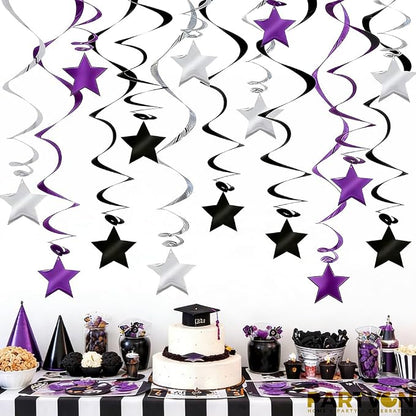 Purple Black Silver Hanging Swirl Decorations by PARTVON