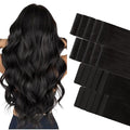 GOO GOO Invisi Edge Tape in Hair Extensions Human Hair, 1B Natural black 10pcs injected with 10pcs classical tape ins, 22inch 50g, Virgin Remy Hair, Natural Look