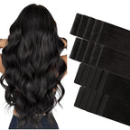 GOO GOO Invisi Edge Tape in Hair Extensions Human Hair, 1B Natural black 10pcs injected with 10pcs classical tape ins, 14inch 50g, Virgin Remy Hair, Natural Look