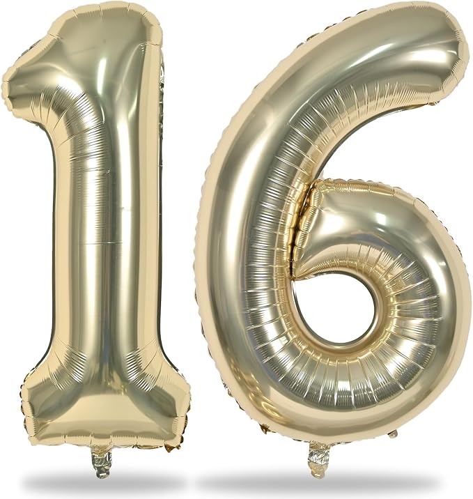 Gold 16th Birthday Balloons for Boys Girls, 40 Inch Champagne Gold Foil Number by Lingqiang