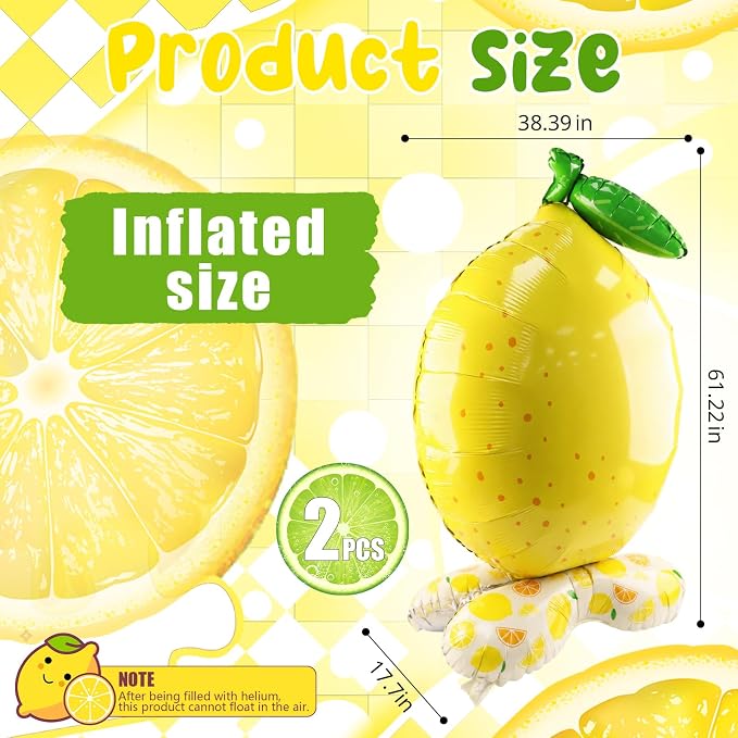 Lemon Foil Balloons 2 Pack 60 Inch 3D Standing Summer Lemonade - Image 2
