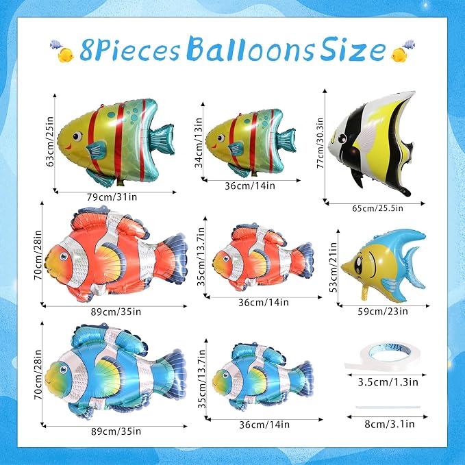 8 Pcs Fish Balloons, Under The Sea Clownfish Tropical Fish Bubble Sea Animal - Image 2