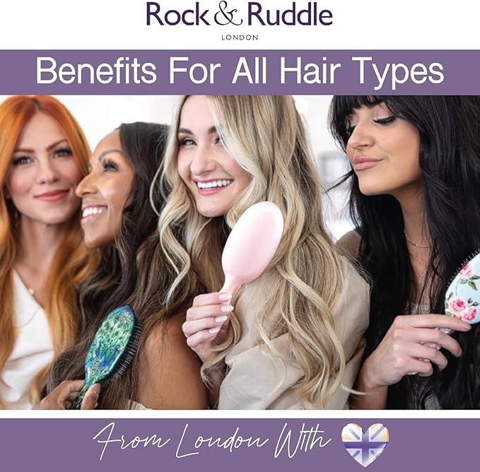 Rock & Ruddle Natural Mixed Boar Bristle Hair Brush for Women and Kids (Small/Travel Size, 17.5cm - Perfect for Wet or Dry Hair, Detangling Smoothing Blowdrying - Made in UK - Tile Blue