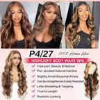 Honey Blonde 4/27 Ombre Lace Front Wig Human Hair 13x6 HD Highlight Body Wave Lace Frontal Wigs Glueless Wigs Pre Plucked with Baby Hair 180 Density 28Inch