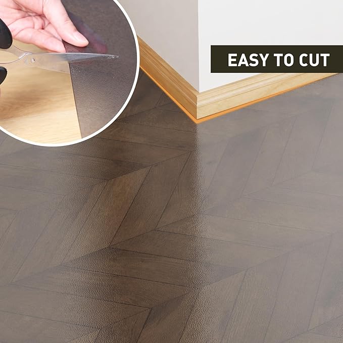 5'×7' Large Vinyl Area Mat for Floor, Translucent Black Scratch Resistant Floor Protector for Under Dining Table, No Spill Durable PVC Area Rug for Garage, Bedroom, Lvinig Room