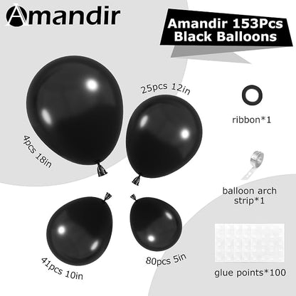 Amandir 153pcs Black Balloons Arch Garland Kit Different Sizes | 18 12 10 5 - Image 3