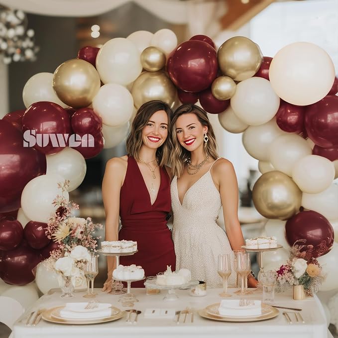 SUWEN 153Pcs Burgundy Balloon Garland Arch Kit Dark Maroon Sand White Gold | - Image 6