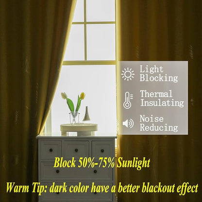 Yellow Blackout Curtains for Bedroom, Room Darkening Gold Palm Tree Pattern - Image 6