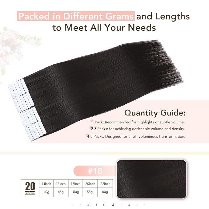 Sindra Invisible Tape in Human Hair Extensions, Dark Brown Invisi Edge Tape in Hair Extensions 18 Inch 50g 20pcs Natural Look