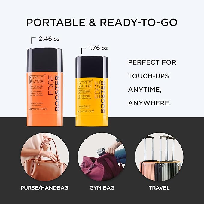 Style Factor EDGE BOOSTER Hair Wax Stick Pomade with Beeswax | Strong Hold Slick Stick for Flyaways, Edges & Baby Hair for Sleek Buns & Ponytails | Stocking Stuffers for Women Girls Teen | Strawberry
