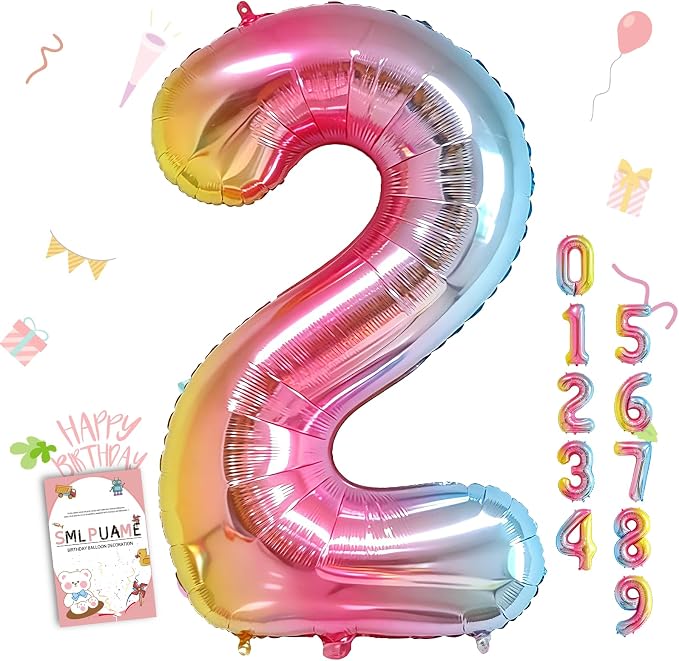 40 Inch Number Balloons 0-9 Rainbow Gradient Large Number 2 Balloons, Digital by Smlpuame