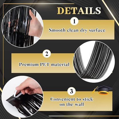 4 Pcs 15ft Black Metallic Foil Ceiling Fringe Curtains, Party Decor Fringe - Image 3