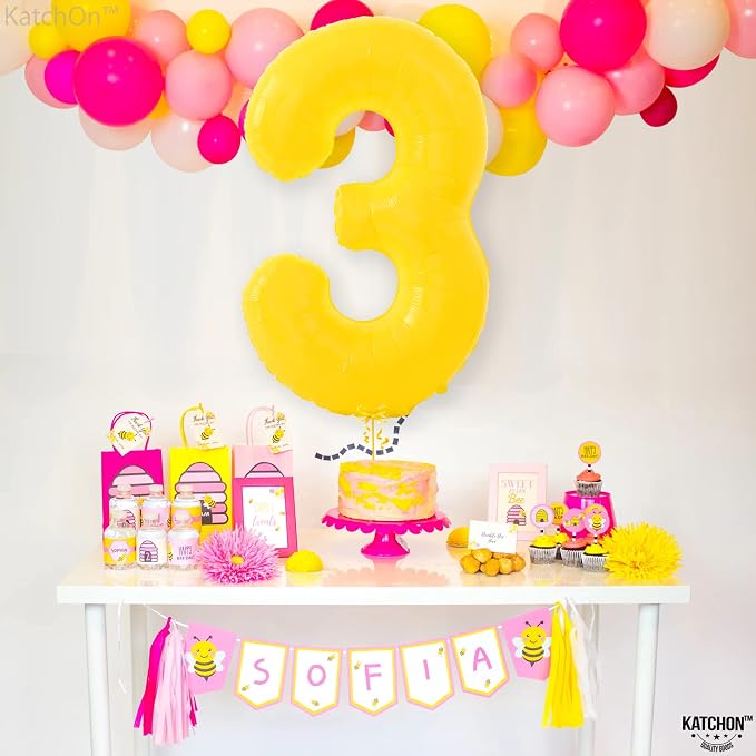 KatchOn, Honey Bee Party Decorations | Yellow Three balloon - Image 8