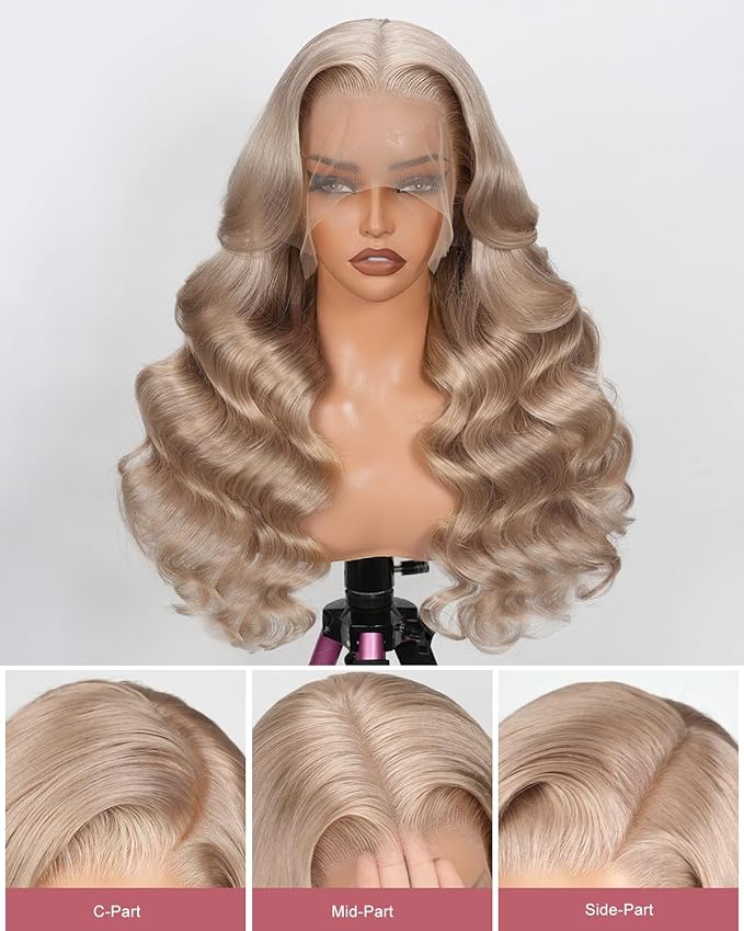 Alididi Ash Blonde Wig Human Hair 180% Density Milk Tea Ash Blonde Wig 13x6 Body Wave Hd Thin Lace Front Wigs Human Hair Full And Thicker Pre Plucked Pre Cut Natural Hairline With Baby Hair 24 inch