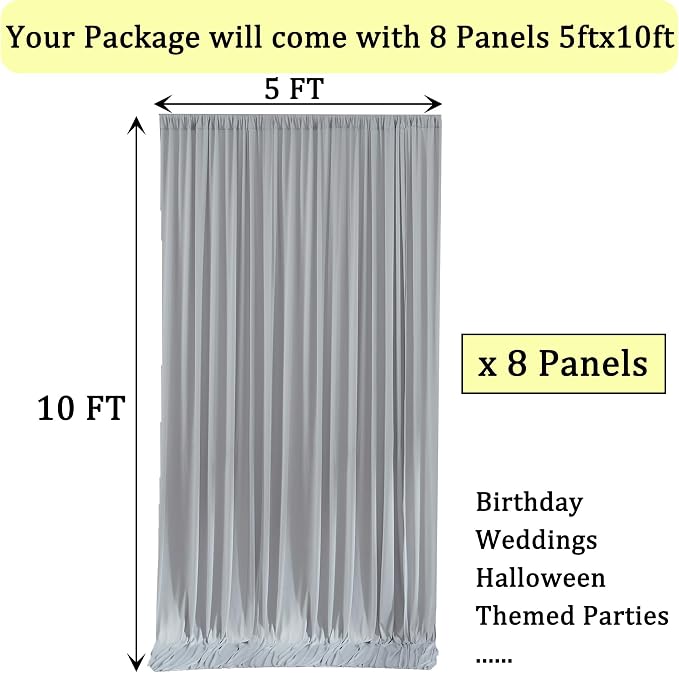 40ft x 10ft Wrinkle Free Silver Backdrop Curtains - Image 3