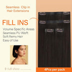 Full Shine Seamless Clip in Hair Extensions, Dark Brown Invisible Hair Extensions Clip in, PU Skin Weft for Thin Hair Add Volume Thinning Hair Extension for Women, Real Human Hair 4Pcs 18inch 85g