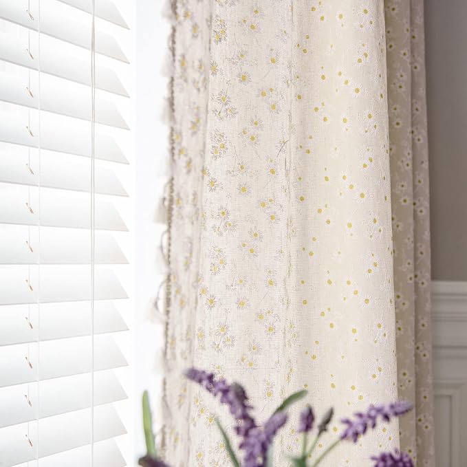 ENJOYBRIDAL Daisy Floral Curtains 63 Inch Length 4 Panels Short Drapes Tassel by ENJOYBRIDAL