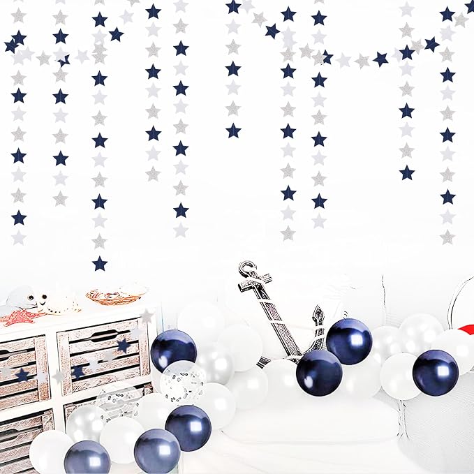 Navy-Blue White-Silver Party-Decorations Birthday Garland - 62ft Twinkle Little - Image 6