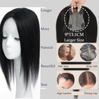 Hair Toppers for Women Real Human Hair, 360° 3D Human with Thinning Upgrade Middle Part Clip in Bangs Topper Hair Pieces for Women Daily(Black, 14 Inch-3D-Side)