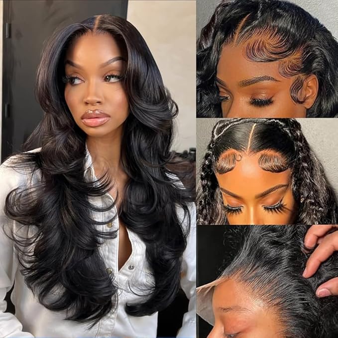 13x6 Body Wave Lace Front Wigs Human Hair 200% Density 13x6 HD Transparent Frontal Wigs Human Hair for Women Pre Plucked Body Wave Glueless Wig 26 Inch