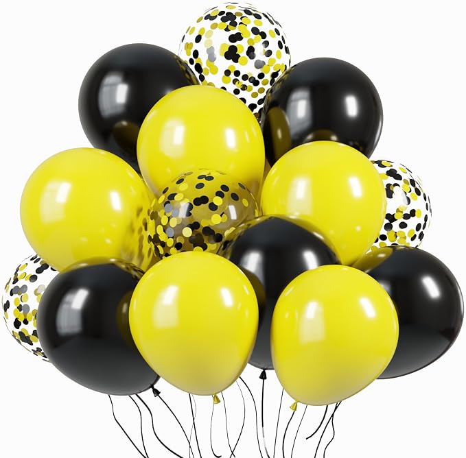 KBZVNAF Black and Yellow Latex Balloons 60 Pack 12 inch | Yellow Black Confetti by KBZVNAF
