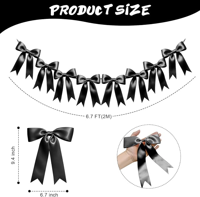 2 Strings of 16PCS Black Bow Garlands Banner Decoration, Pre-Strung Satin - Image 2