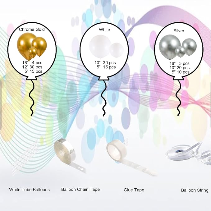 127pcs Silver Gold White Latex Balloons Garland Arch Kit 18in 12in 10in 5in - Image 2