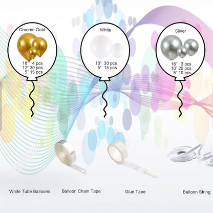 127pcs Silver Gold White Latex Balloons Garland Arch Kit 18in 12in 10in 5in - Image 2