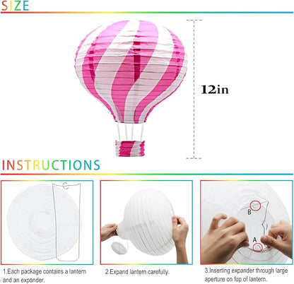 8 Pcs Hot Air Balloon Paper Lanterns, 12 in Hanging Ceiling Party Decor Set | - Image 6