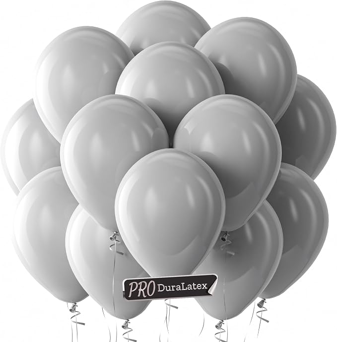 Pro Duralatex Gray Extra-Thick Balloons 100 Pack 12 inch | Pastel Grey Balloons by Bezente