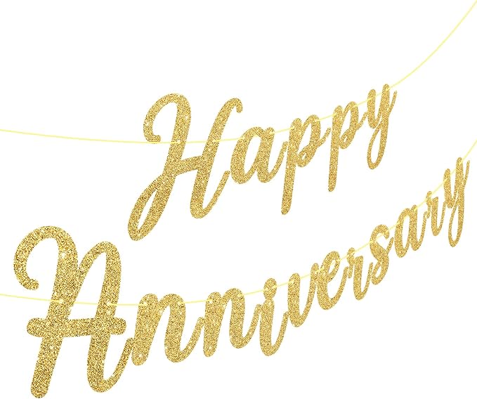 Happy Anniversary Banner Sign Gold Glitter Wedding Bunting Banner Flag Garland by Hxezoc