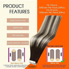 Full Shine Balayage Hair Extensions Real Human Hair Tape ins Color 2 Brown Ombre 60 Blonde Highlight 2 Brown 16Inch Double Sided Tape Extensions Remy 50Gram Seamless Skin Weft 20Pcs for Wedding