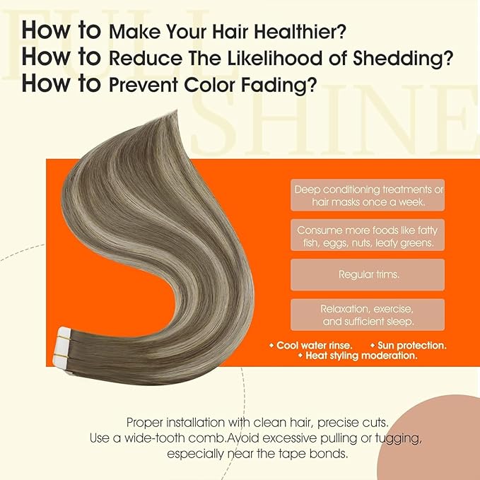 Full Shine Tape ins Human Hair Extensions Color 7 Brown Ombre 1000 Blonde And 7 Brown Human Hair Extension Tape ins 16 Inch Invisible Seamless Remy Tape Hair Extensions for Wedding 50Gram 20Pcs